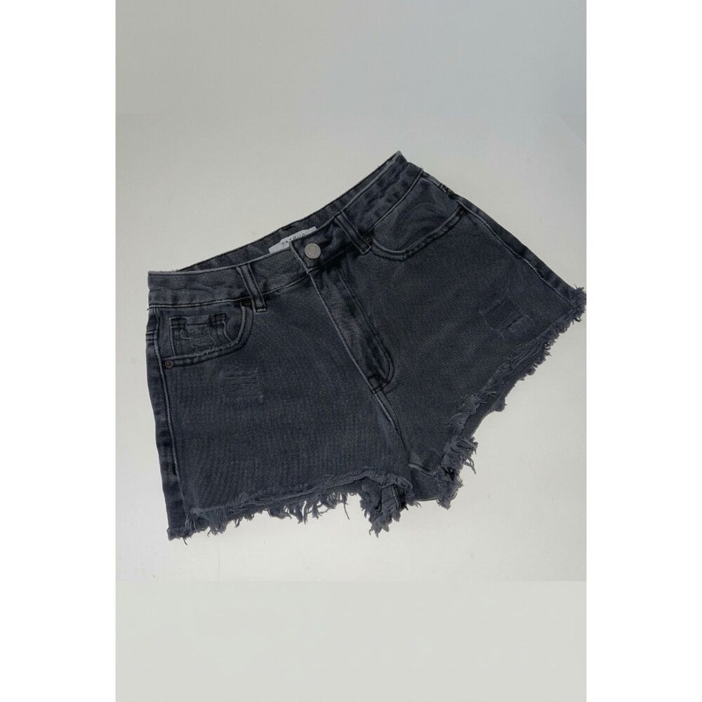 Pacsun Black Jean Shorts Size 24 High Rise Distressed Denim Raw Hem Festival